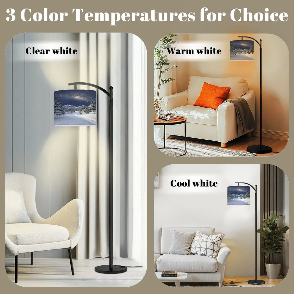 2026 New Arc Floor Lamp, 3 Color Temperatures Modern Floor Lamps Fall Autumn Maple Tree Forest Adjustable Tall Standing Reading Lamp with Linen Texture Shade