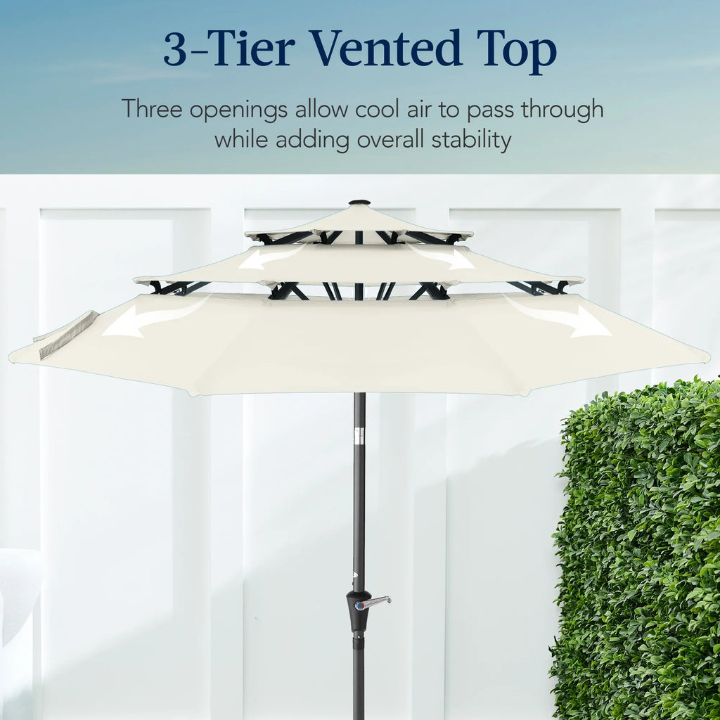 2026 NewBest Choice Products 10ft 3-Tier Patio Umbrella, Market Sun Shade w/ Tilt Adjustment, Easy Crank - Red