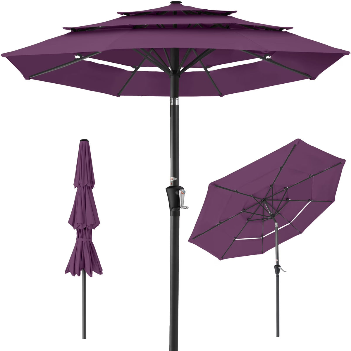 2026 NewBest Choice Products 10ft 3-Tier Patio Umbrella, Market Sun Shade w/ Tilt Adjustment, Easy Crank - Red
