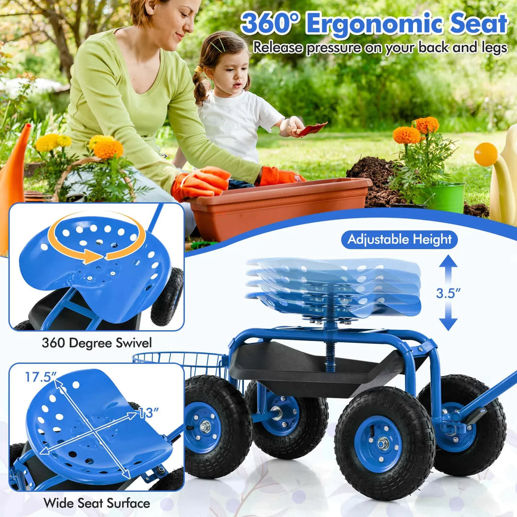 2026 NewCostway Garden Cart Rolling Work Seat for Planting with Extendable Handle Green