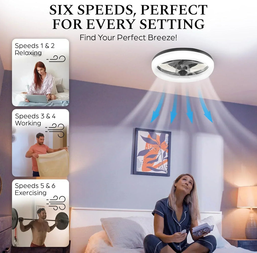 2026 NewCannonX 14" Low Profile Ceiling Fans with Lights and Remote, Modern Fandelier Ceiling Fan with Light, 6 Speeds, 3 Lighting Modes 3500K-5500K, Flush Mount for Bedroom, LED 2200 Lumens