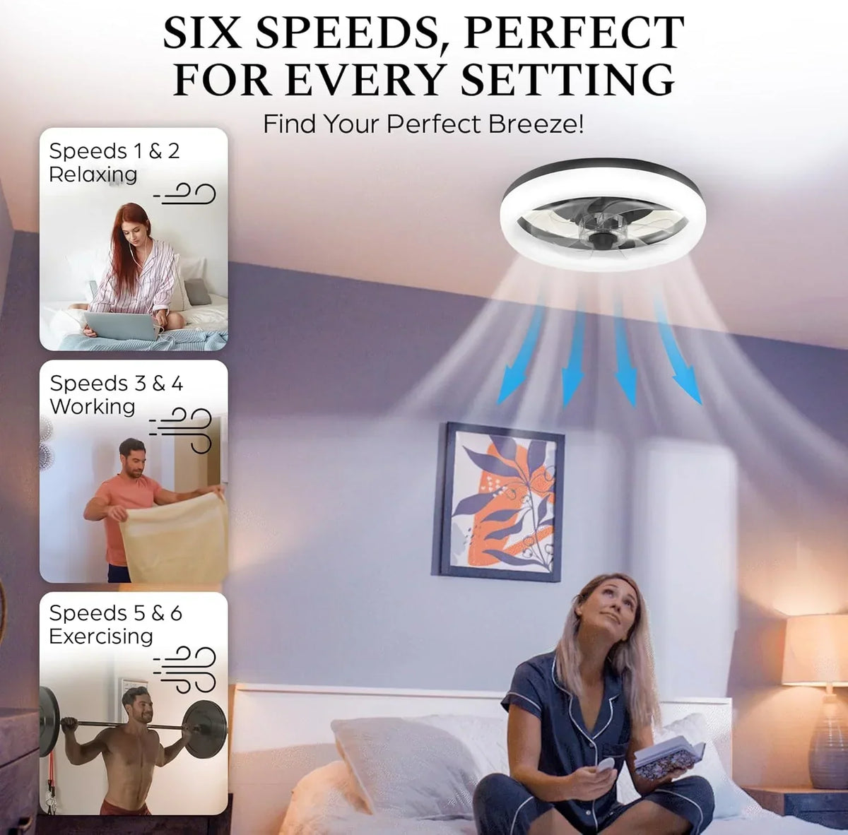 2026 NewCannonX 14" Low Profile Ceiling Fans with Lights and Remote, Modern Fandelier Ceiling Fan with Light, 6 Speeds, 3 Lighting Modes 3500K-5500K, Flush Mount for Bedroom, LED 2200 Lumens