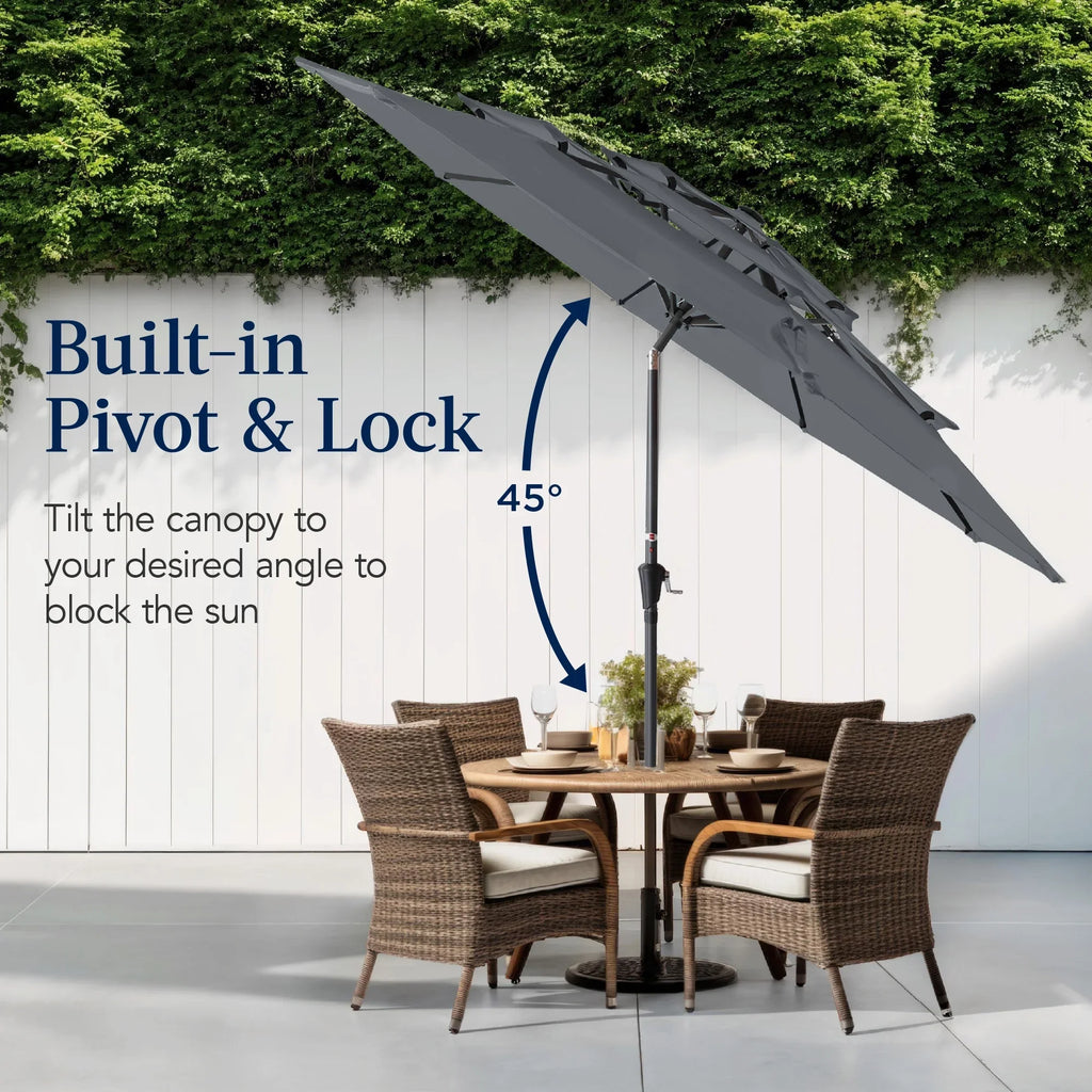 2026 NewBest Choice Products 10ft 3-Tier Patio Umbrella, Market Sun Shade w/ Tilt Adjustment, Easy Crank - Red
