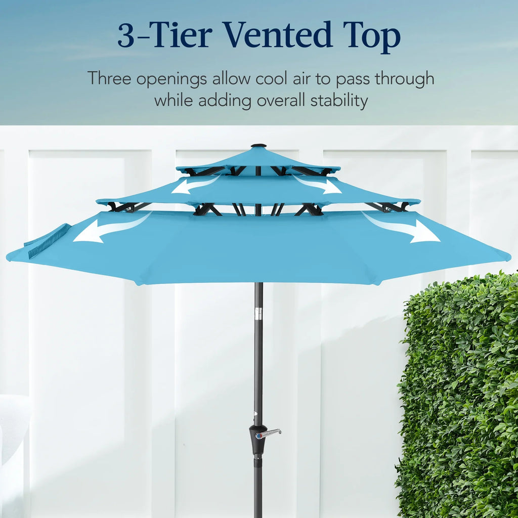 2026 NewBest Choice Products 10ft 3-Tier Patio Umbrella, Market Sun Shade w/ Tilt Adjustment, Easy Crank - Red