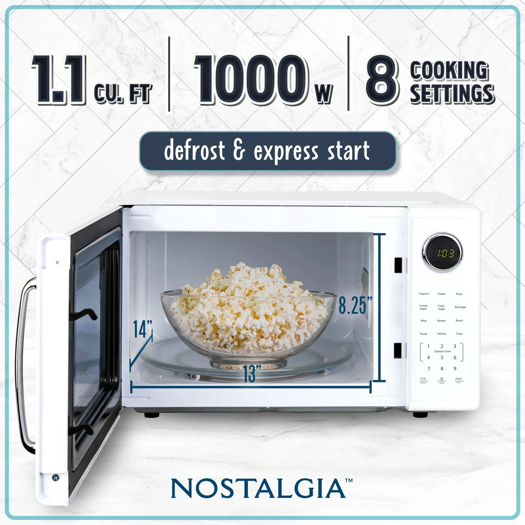 2026 NewNostalgia Retro Microwave Oven - 1.1 Cu Ft & 1000-Watt Countertop Size with Glass Turntable, Child Safety Lock, 8 Auto-Cook Programs & Digital Clock - Black