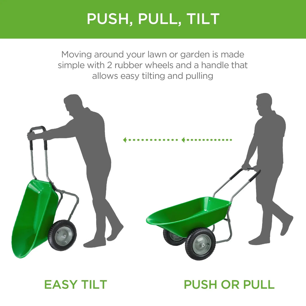 2026 NewBest Choice Products Dual-Wheel Home Wheelbarrow Yard Garden Cart for Lawn, Construction - Green