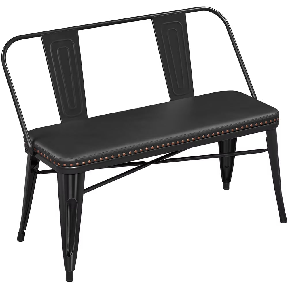 2026 NewYaheetech Industrial Metal Dining Bench with Upholstered Seat,Black