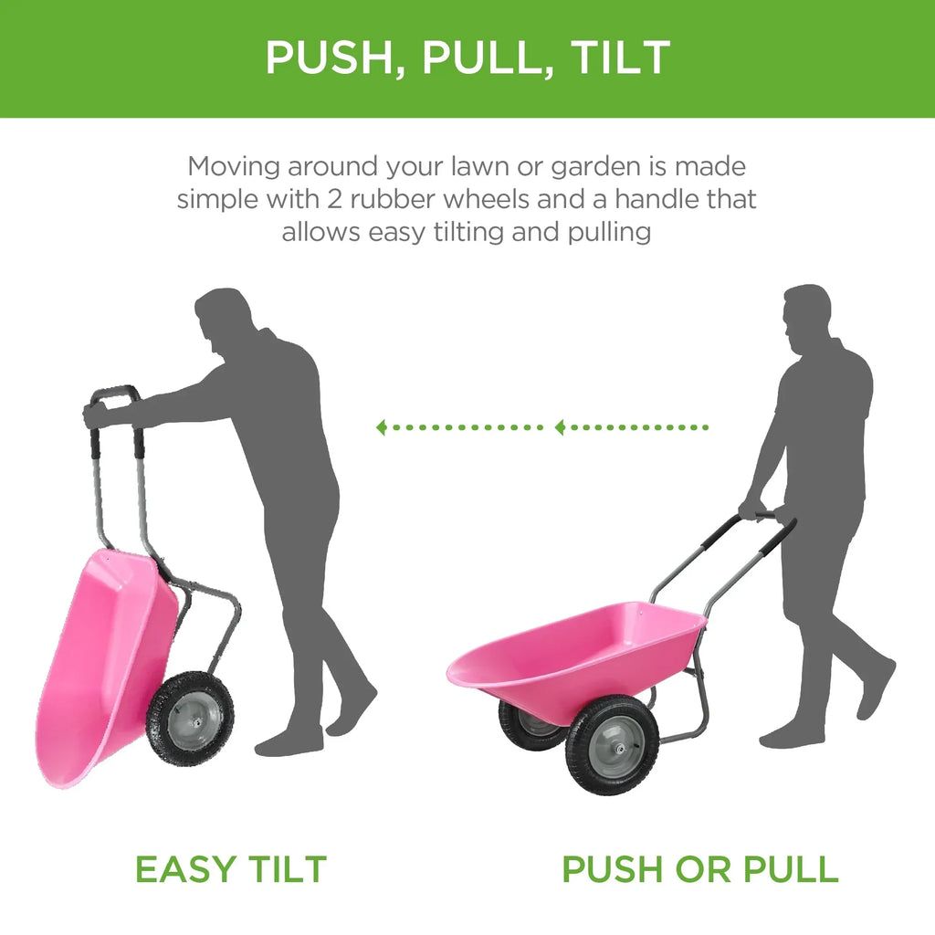 2026 NewBest Choice Products Dual-Wheel Home Wheelbarrow Yard Garden Cart for Lawn, Construction - Green
