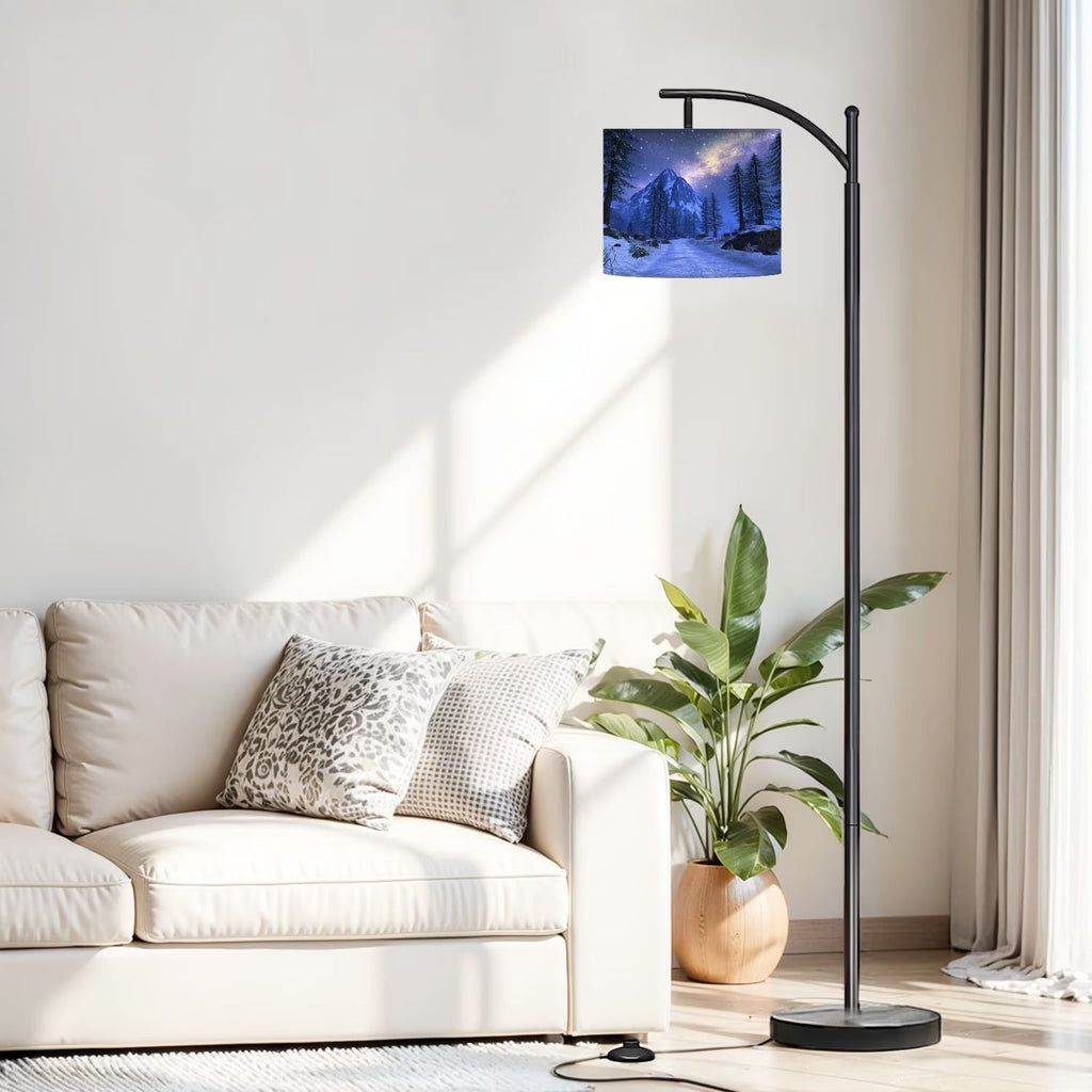 2026 New Arc Floor Lamp, 3 Color Temperatures Modern Floor Lamps Fall Autumn Maple Tree Forest Adjustable Tall Standing Reading Lamp with Linen Texture Shade