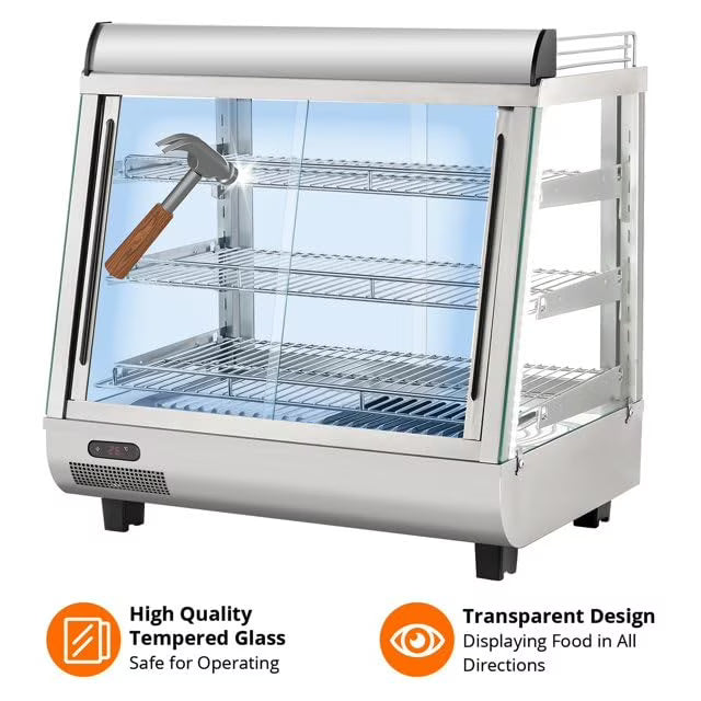 2026 New36" Commercial Food Warmer Display Case, Countertop Warmer Display Case, Commercial Food Warmer with Adjustable Shelves, Glass Sliding Doors, 3 Tier Electric Heated Display Cabinet