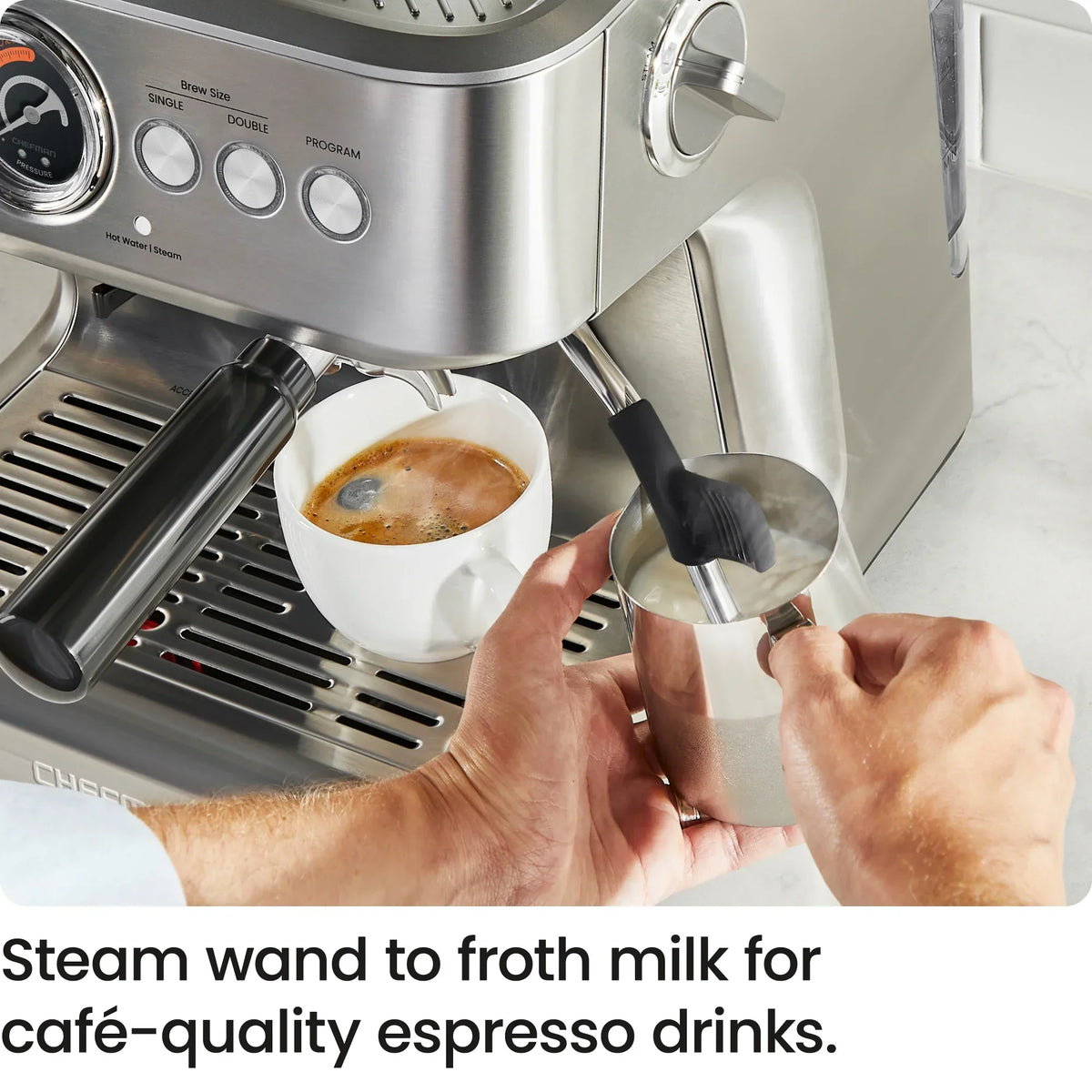 2026 NewChefman Crema Supreme Espresso Machine with Conical Burr Grinder and Steam Wand a. Stainless Steel, New