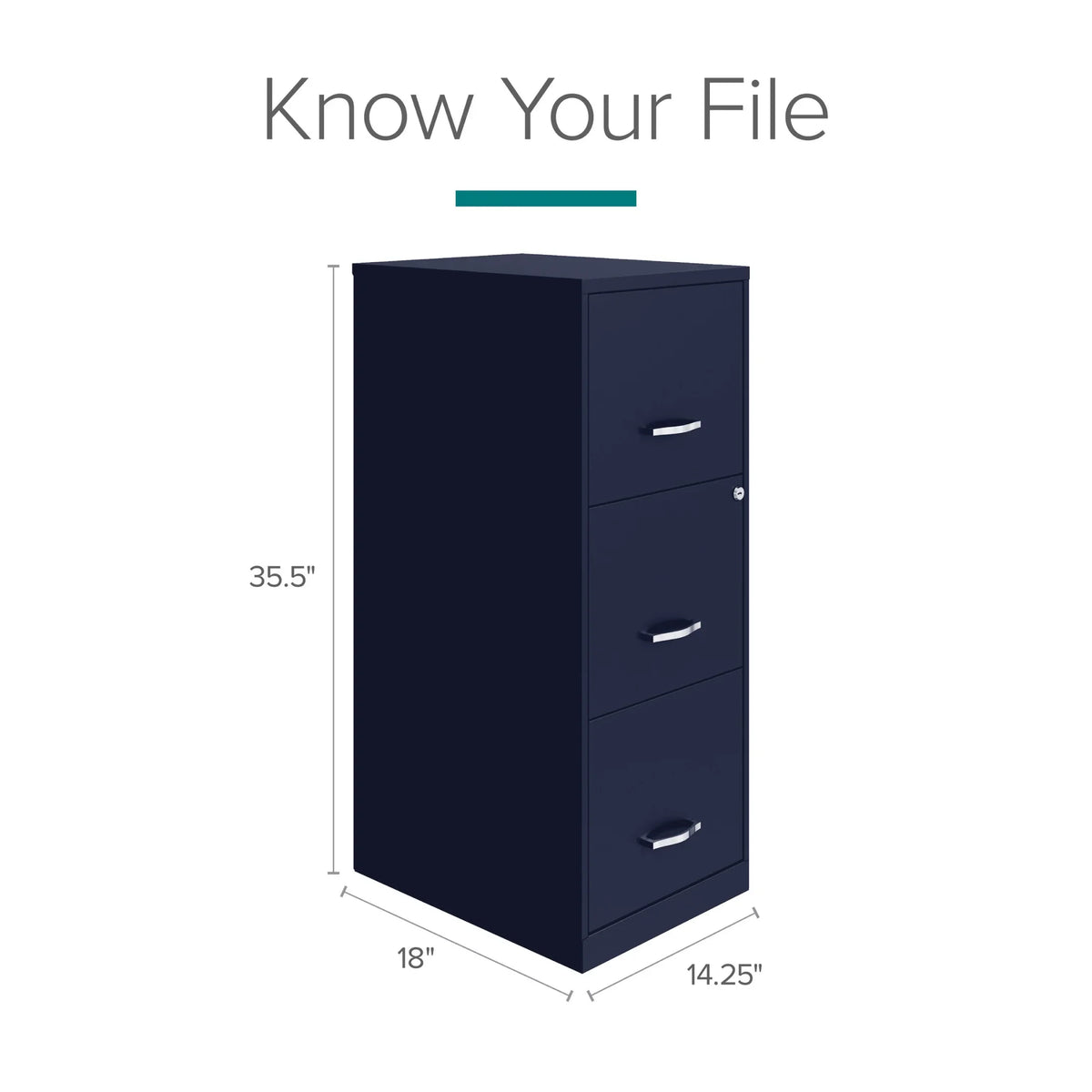 2026 NewSpace Solutions 18" Deep 3 Drawer Smart Letter Width Vertical File Cabinet, Navy