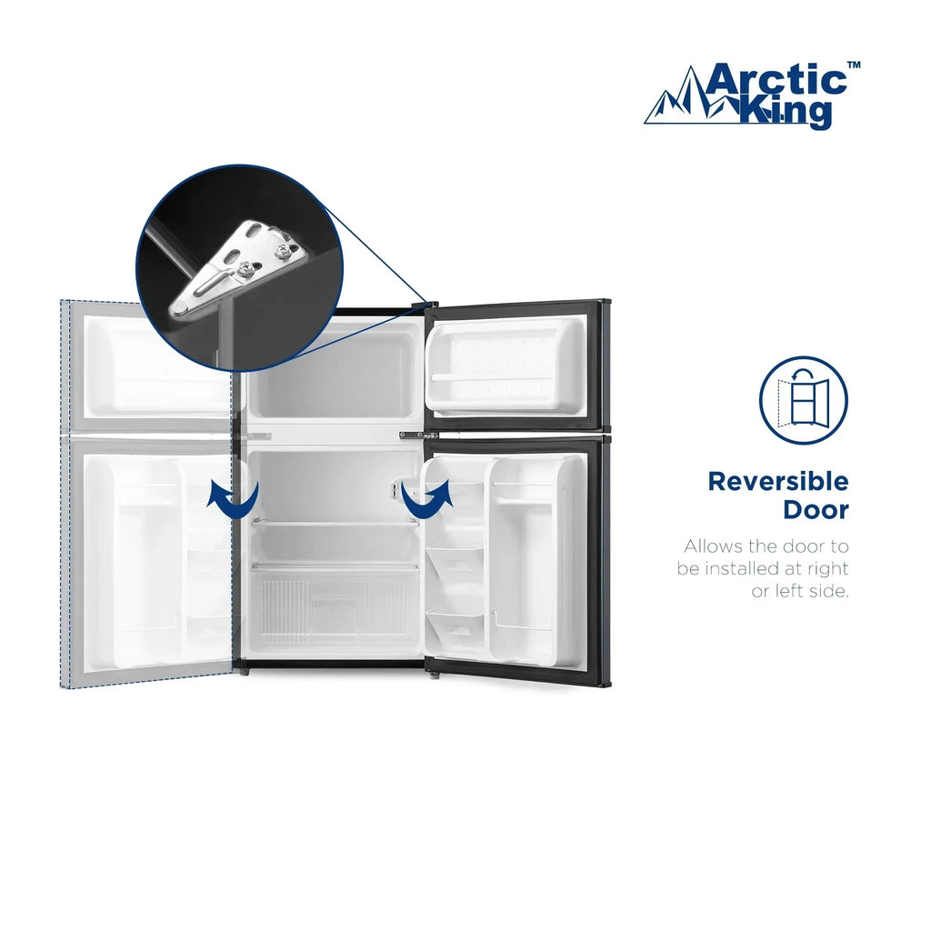 2026 NewArctic King 3.2 Cu ft Two Door Mini Fridge with Freezer, Stainless Steel, E-Star, ARM32D5ASL