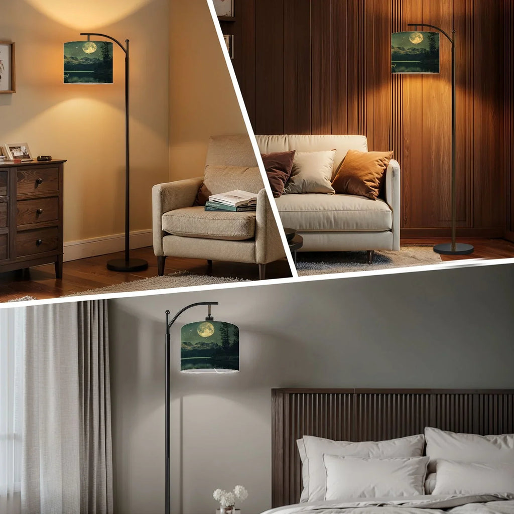 2026 New Arc Floor Lamp, 3 Color Temperatures Modern Floor Lamps Fall Autumn Maple Tree Forest Adjustable Tall Standing Reading Lamp with Linen Texture Shade