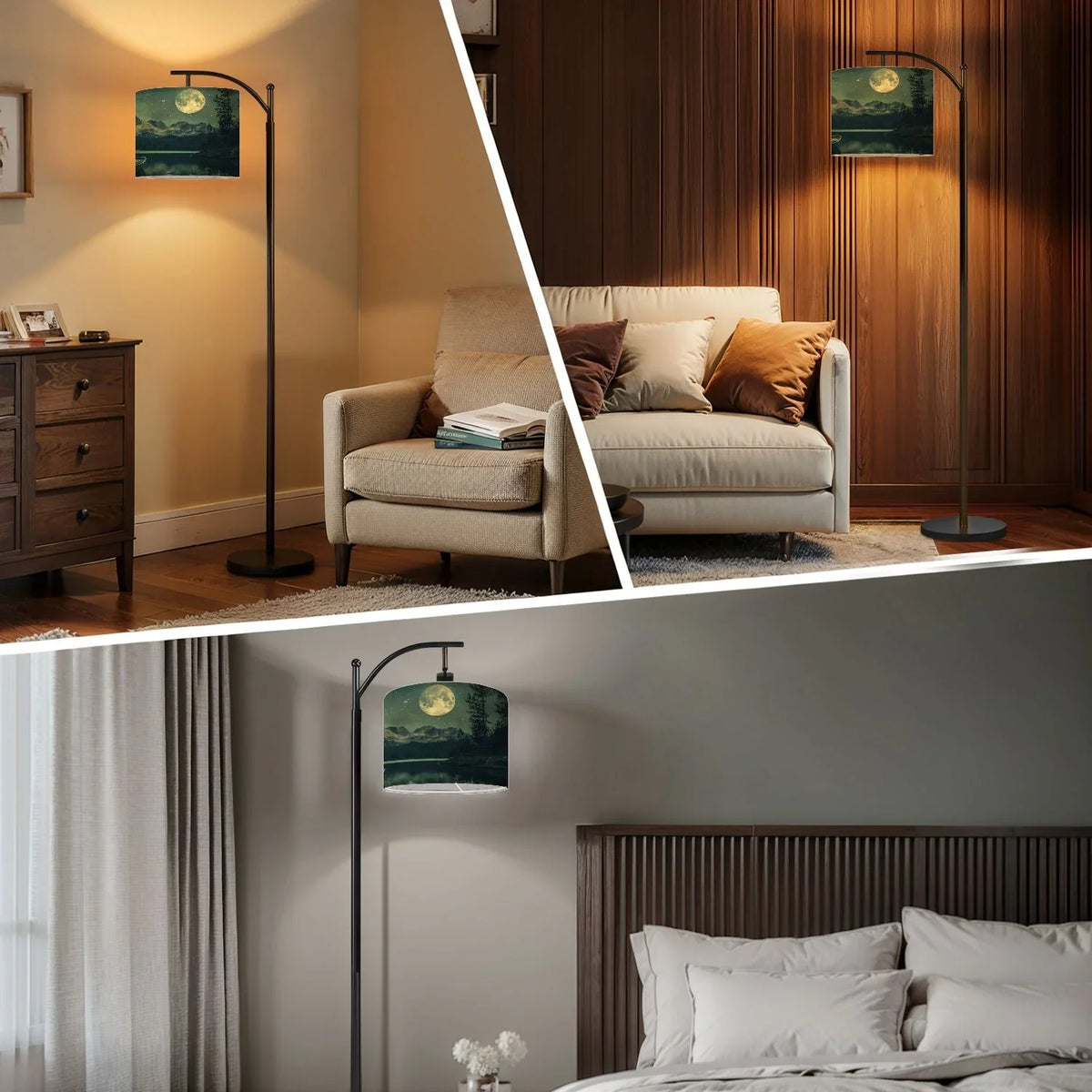 2026 New Arc Floor Lamp, 3 Color Temperatures Modern Floor Lamps Fall Autumn Maple Tree Forest Adjustable Tall Standing Reading Lamp with Linen Texture Shade