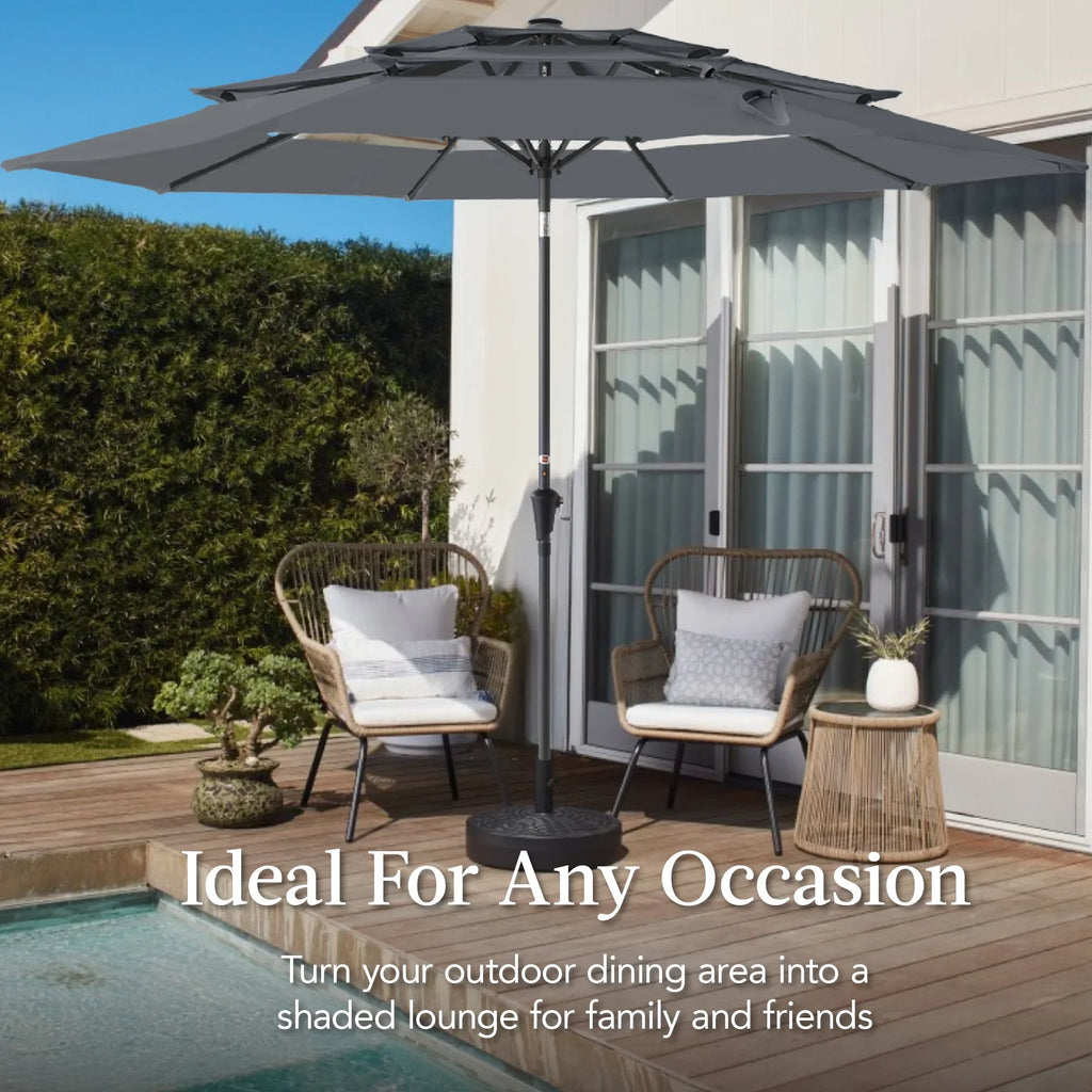 2026 NewBest Choice Products 10ft 3-Tier Patio Umbrella, Market Sun Shade w/ Tilt Adjustment, Easy Crank - Red
