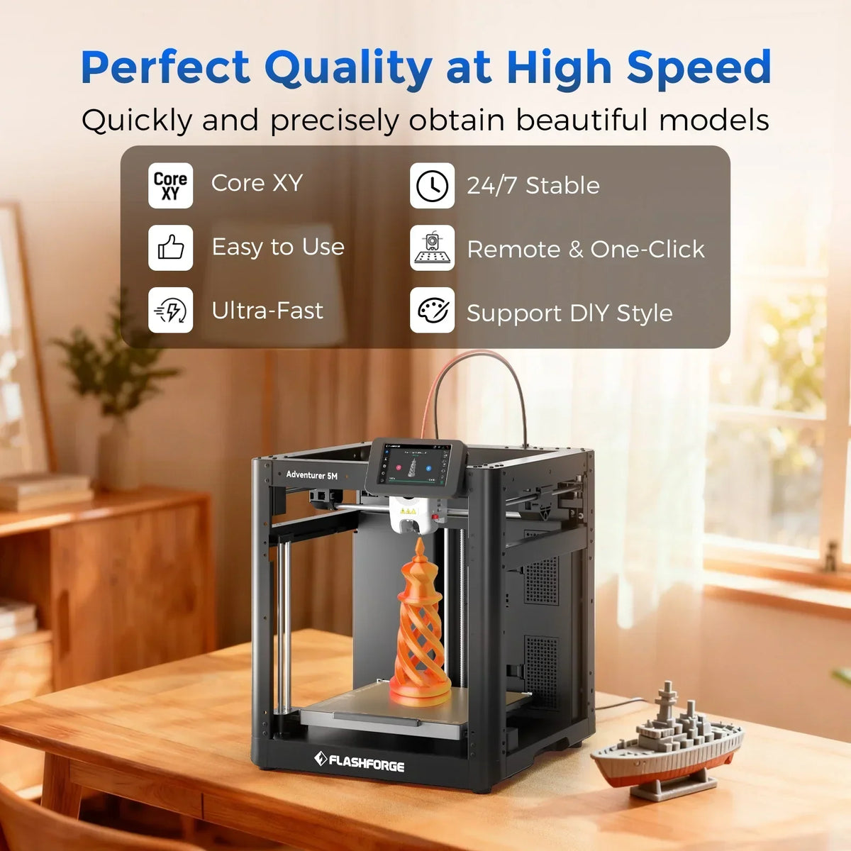 2026 NewFlashforge Adventurer 5M 3D Printer, Fully Auto Leveling & 600mm/s High Speed Printing, Black