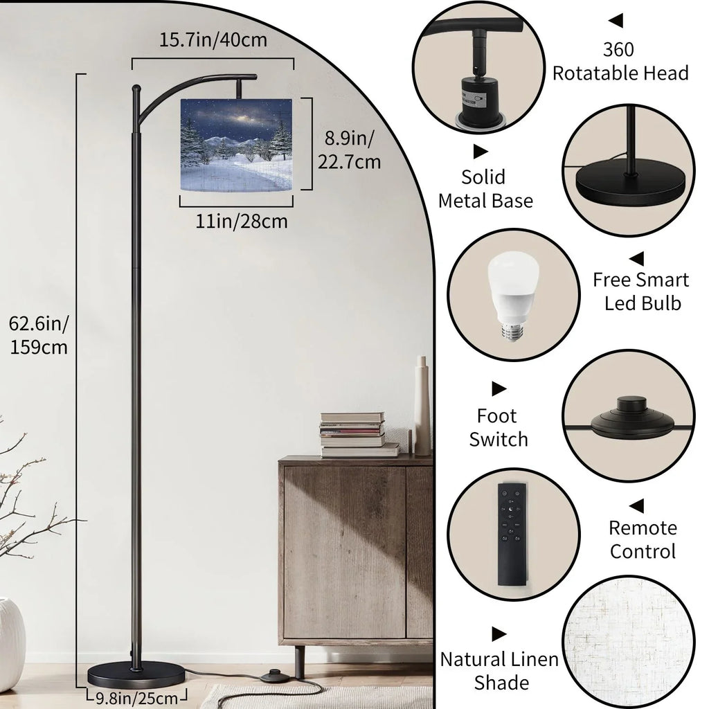 2026 New Arc Floor Lamp, 3 Color Temperatures Modern Floor Lamps Fall Autumn Maple Tree Forest Adjustable Tall Standing Reading Lamp with Linen Texture Shade