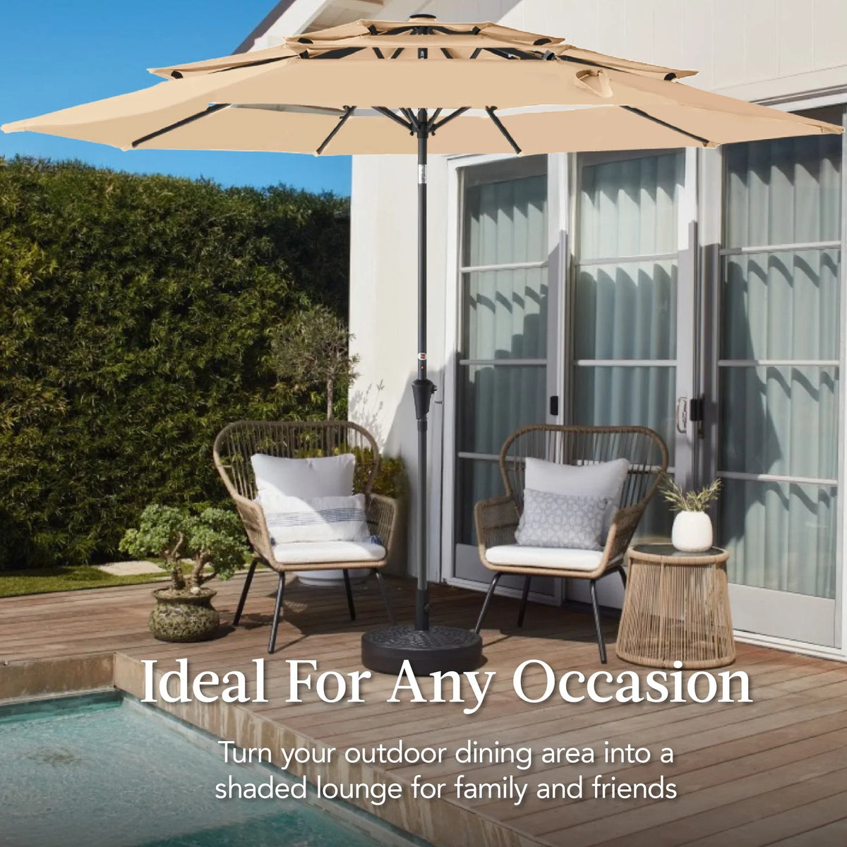 2026 NewBest Choice Products 10ft 3-Tier Patio Umbrella, Market Sun Shade w/ Tilt Adjustment, Easy Crank - Red