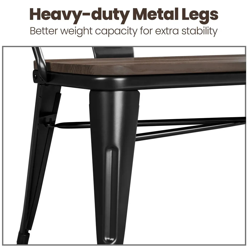 2026 NewYaheetech Industrial Metal Dining Bench with Upholstered Seat,Black