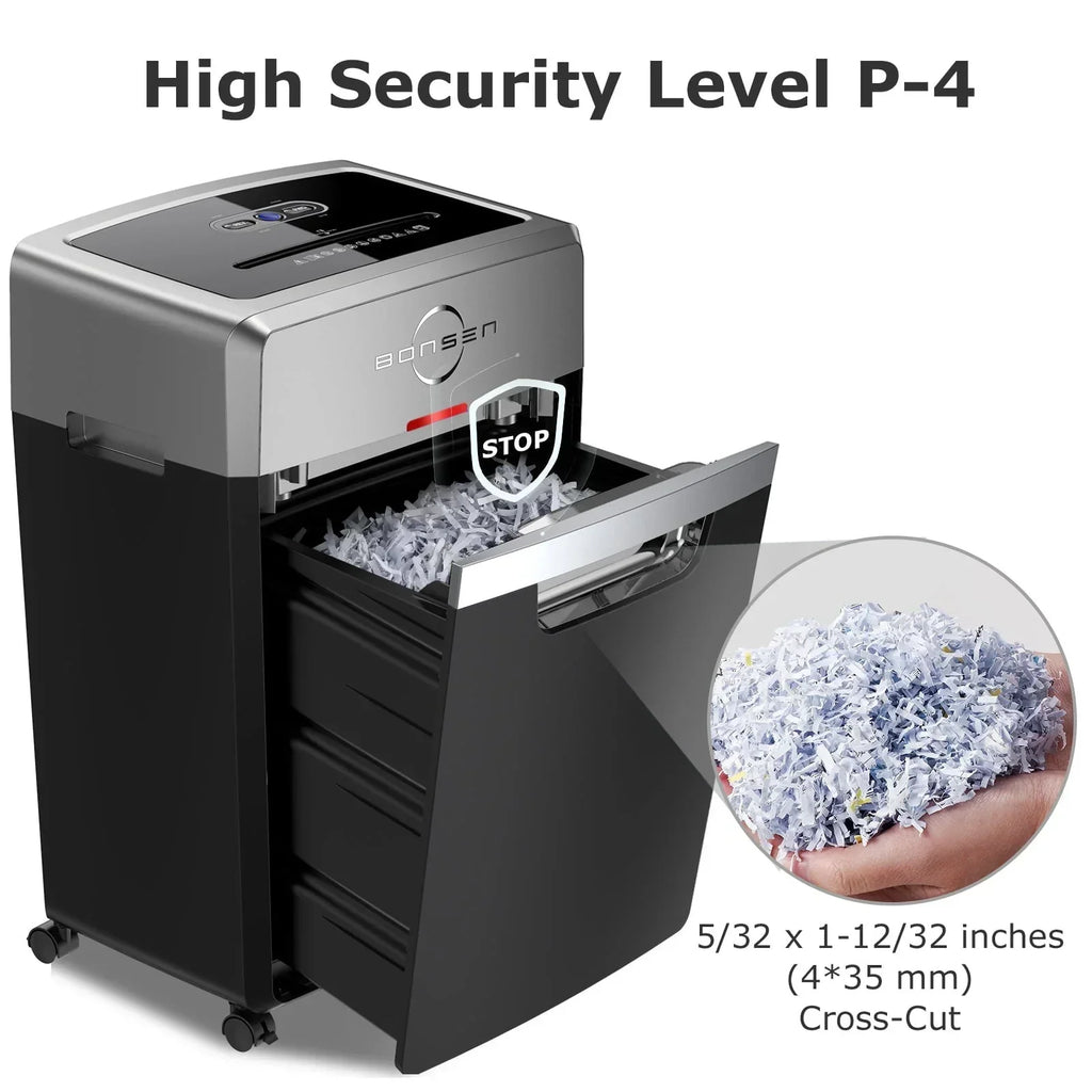 2026 NewBonsen 24 Sheet Heavy Duty Cross Cut Shredder for Office | Commercial Shredder with 9 Gallons Bin