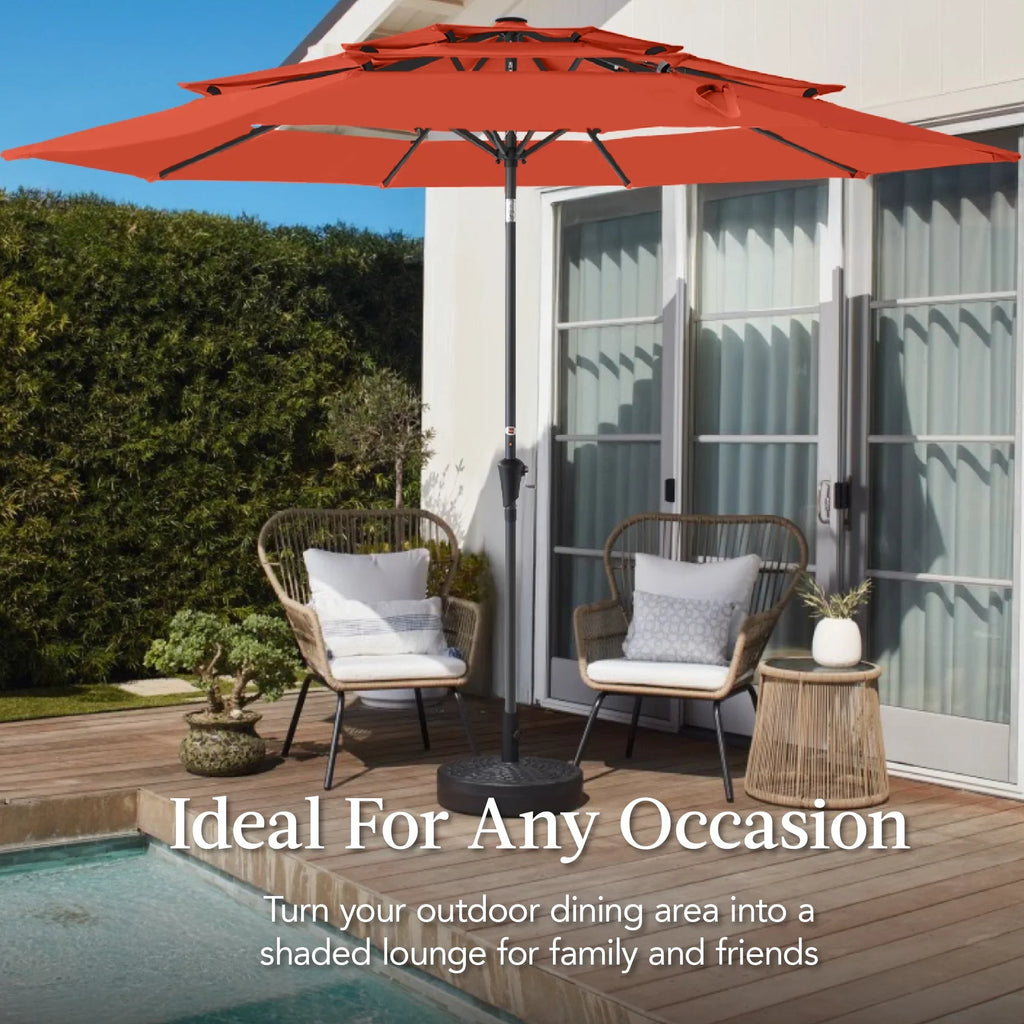 2026 NewBest Choice Products 10ft 3-Tier Patio Umbrella, Market Sun Shade w/ Tilt Adjustment, Easy Crank - Red