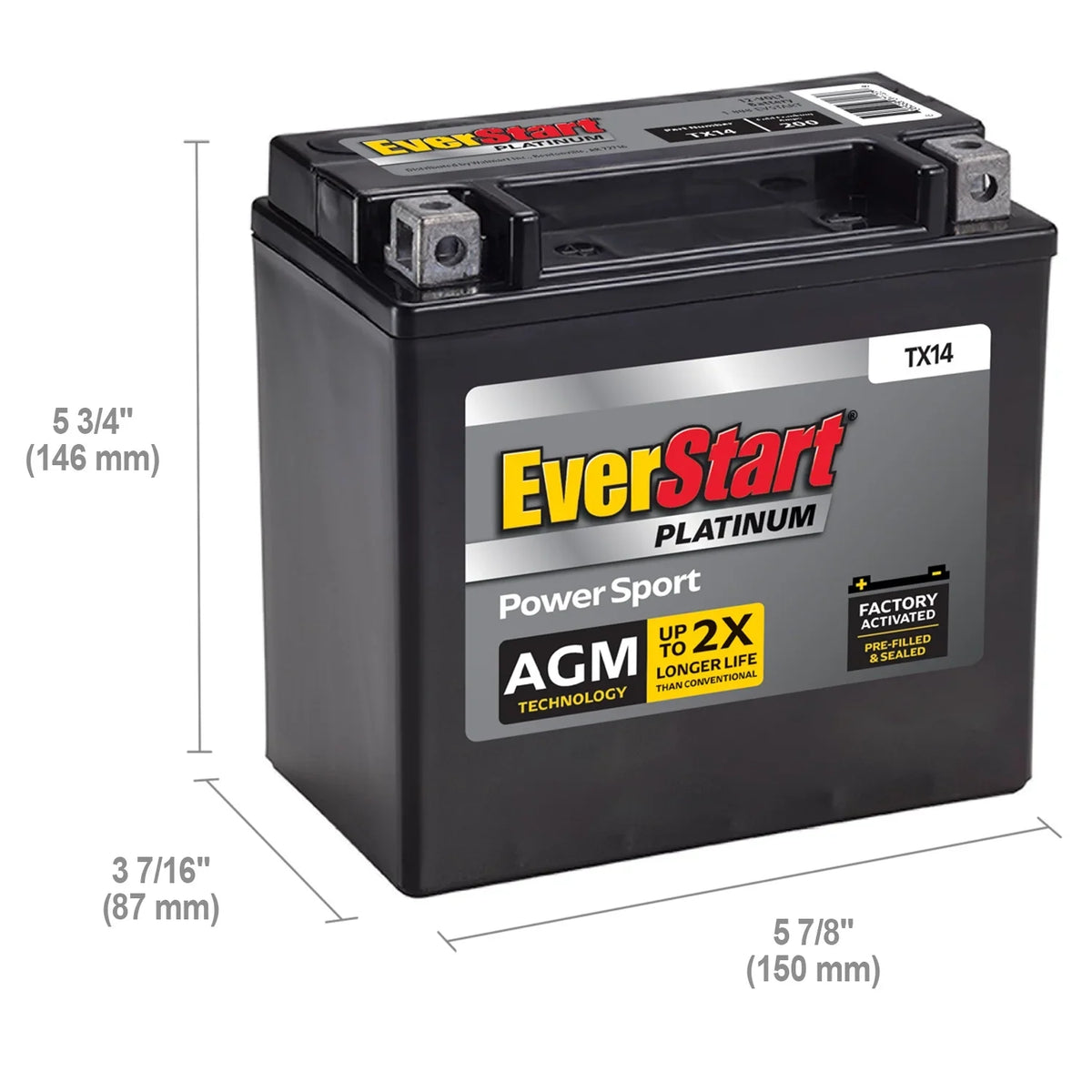 2026 NewEverStart Platinum AGM Power Sport Battery, Group Size TX14 12 Volt, 200 CCA