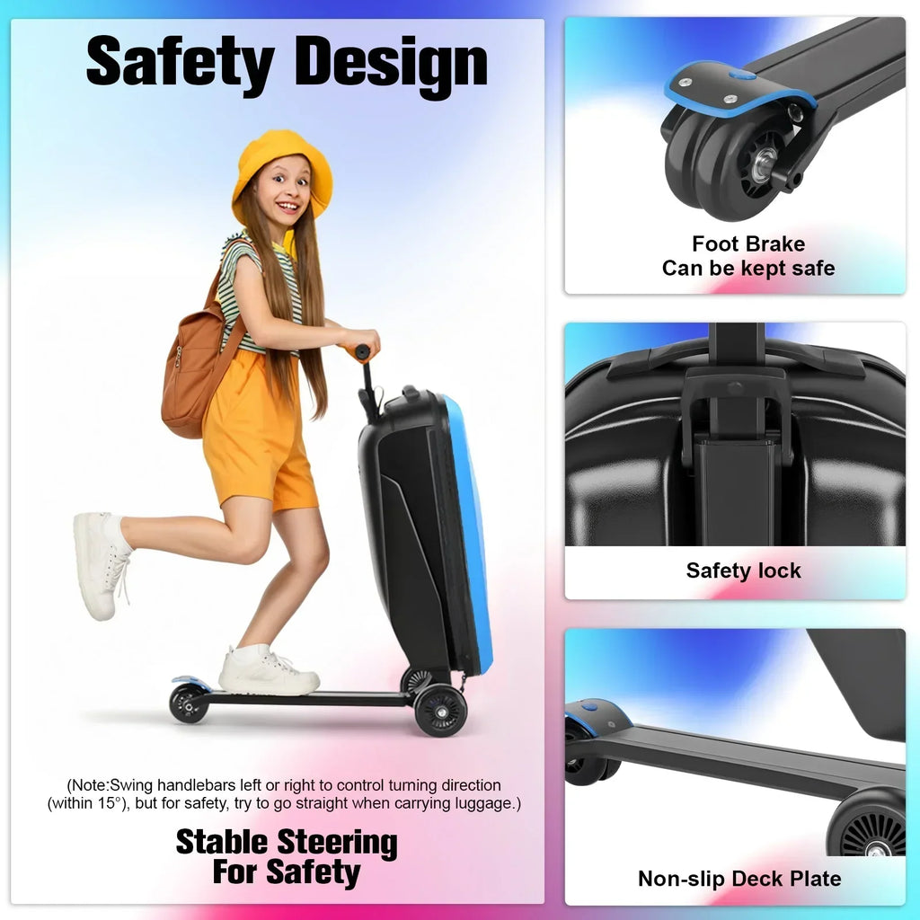 2026 NewAdvwin Scooter Luggage for Kids & Adults, Hardside Ride on Suitcase for Kids Ages 4-15 Multifunctional Lightweight Foldable Carry on Luggage with Wheels Ride on for Children Teenagers, Pink