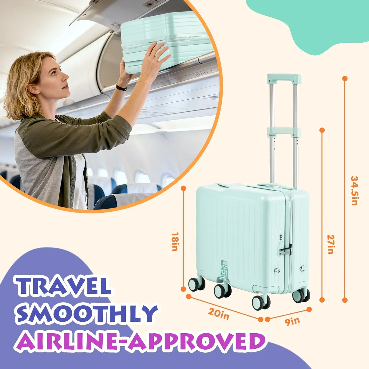 2026 NewAdvwin Ride-On Kids Luggage with Pull Strap, Footrests, Cup Holder, 6 Wheels & Adjustable Handle, 18-Inch Spinner Suitcase with Stickers & Boarding Pass, Pink