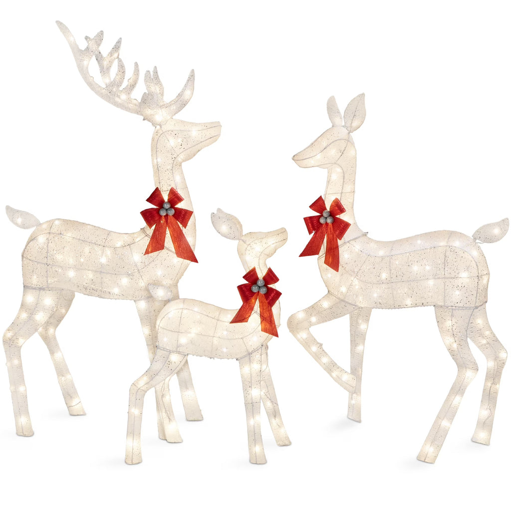 2026 NewBest Choice Products 6.5ft 3-Piece Lighted Christmas Deer Set Outdoor Yard Decoration w/ 385 LED Lights, Stakes - Gold
