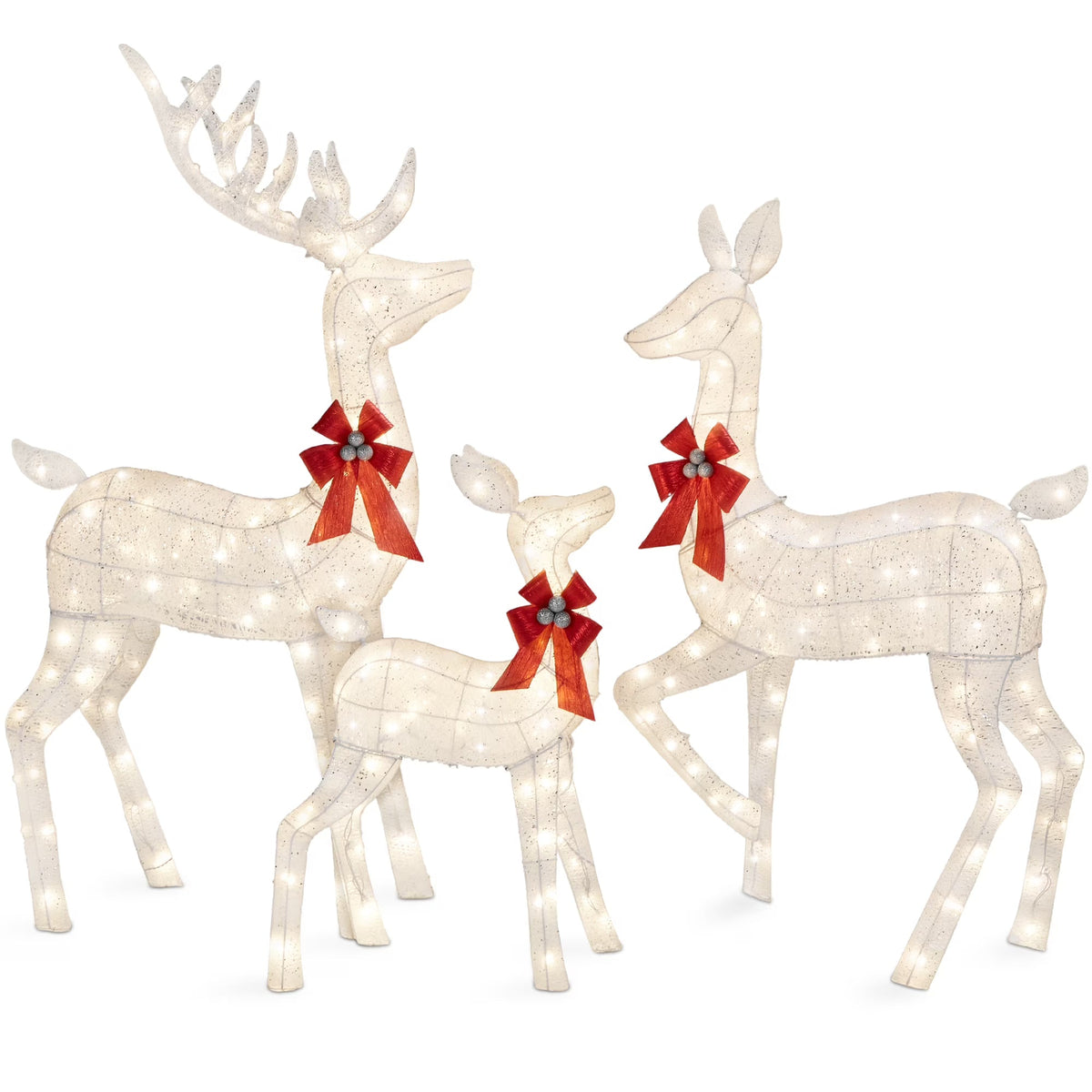 2026 NewBest Choice Products 6.5ft 3-Piece Lighted Christmas Deer Set Outdoor Yard Decoration w/ 385 LED Lights, Stakes - Gold