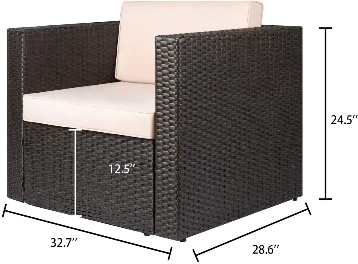 2026 NewDevoko 1 Pieces Patio Furniture Sets All Weather Outdoor Sectional Sofa Manual Weaving Wicker Rattan Patio Set with Cushion, Beige