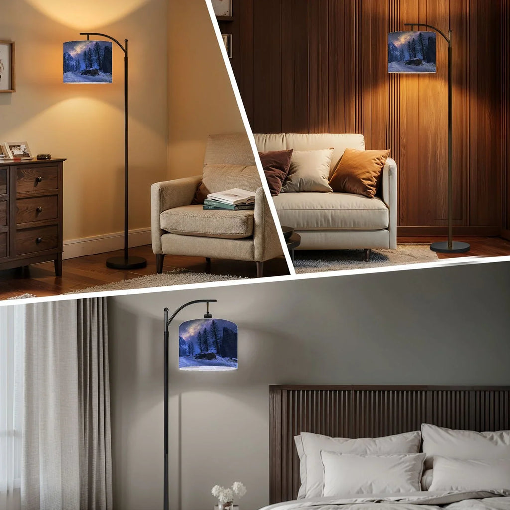 2026 New Arc Floor Lamp, 3 Color Temperatures Modern Floor Lamps Fall Autumn Maple Tree Forest Adjustable Tall Standing Reading Lamp with Linen Texture Shade