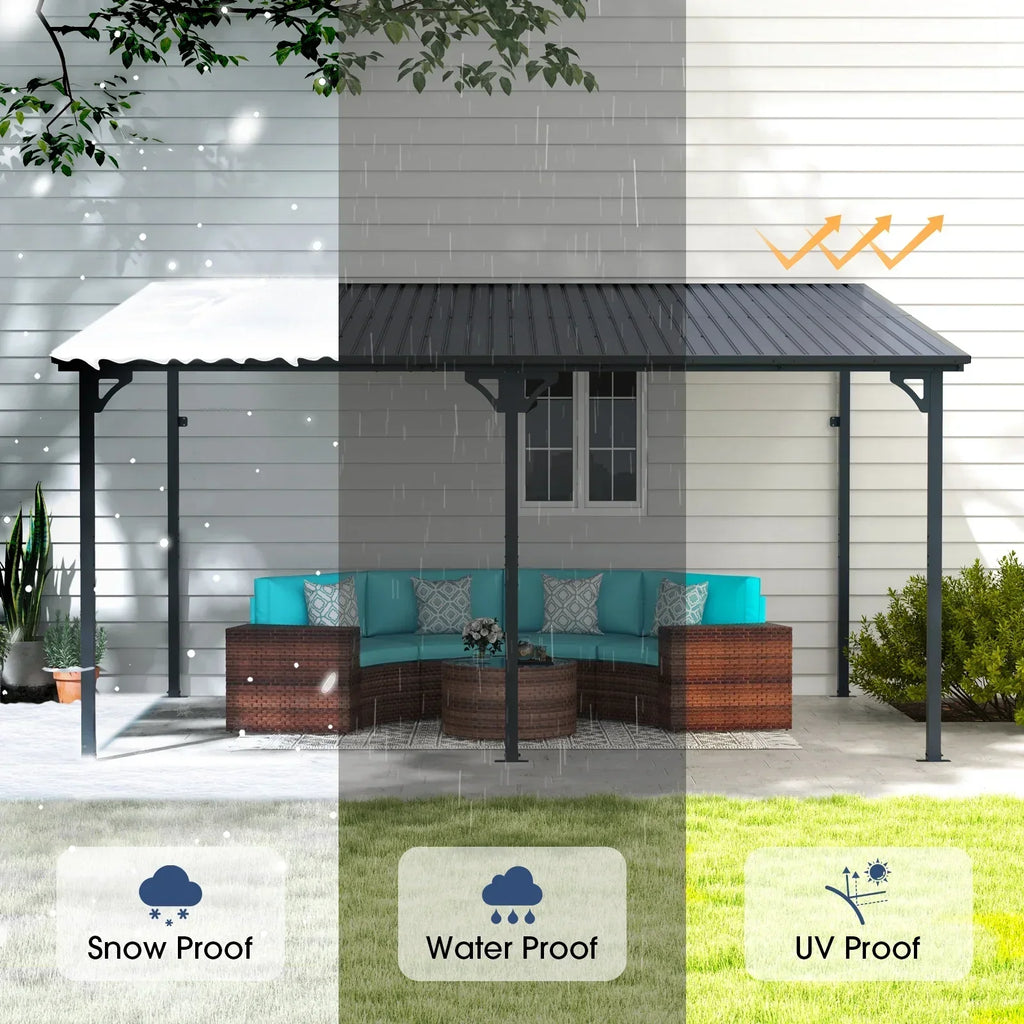 2026 New8' x 10' Outdoor Pergola Gazebo, Lean to Awnings Gazebos, Heavy Duty Hard Top Metal Pergola with Roof, for Patio, Backyard, Decks, Poolside