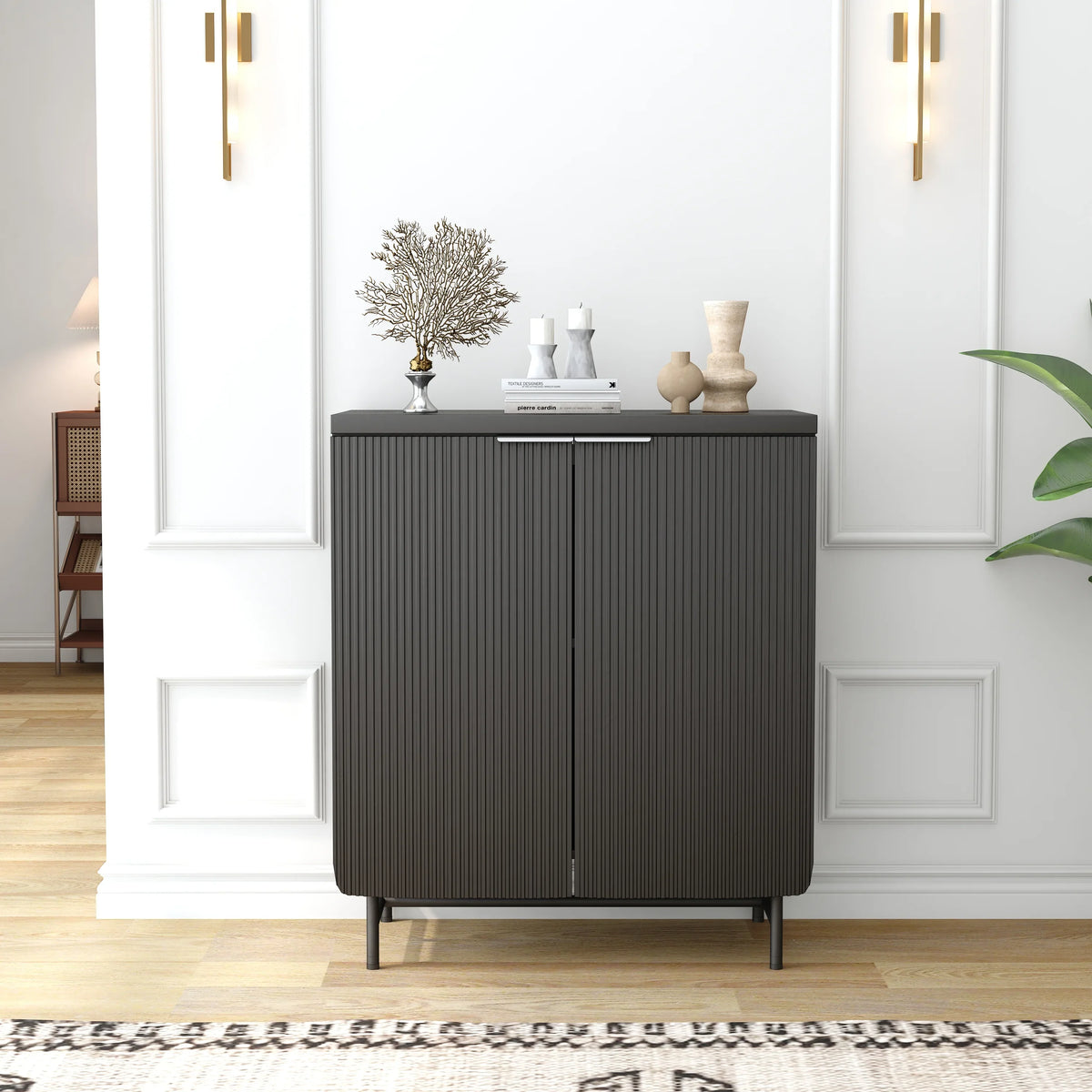 2026 NewVivvoo 30" Wood Nightstand Fluted Door Accent Cabinet