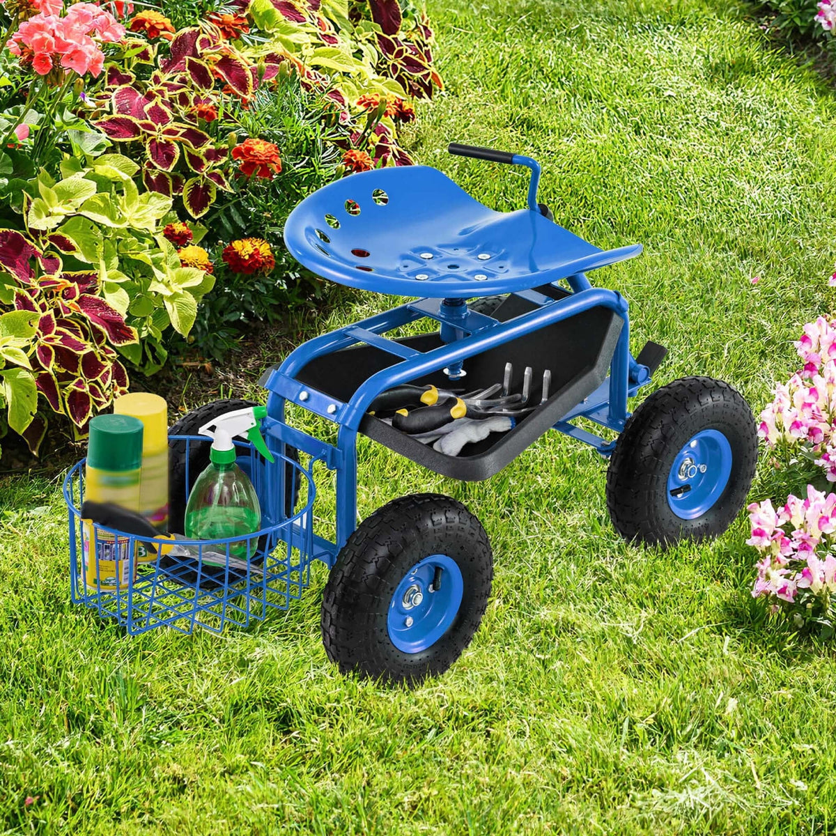 2026 NewCostway Garden Cart Rolling Work Seat for Planting with Extendable Handle Green
