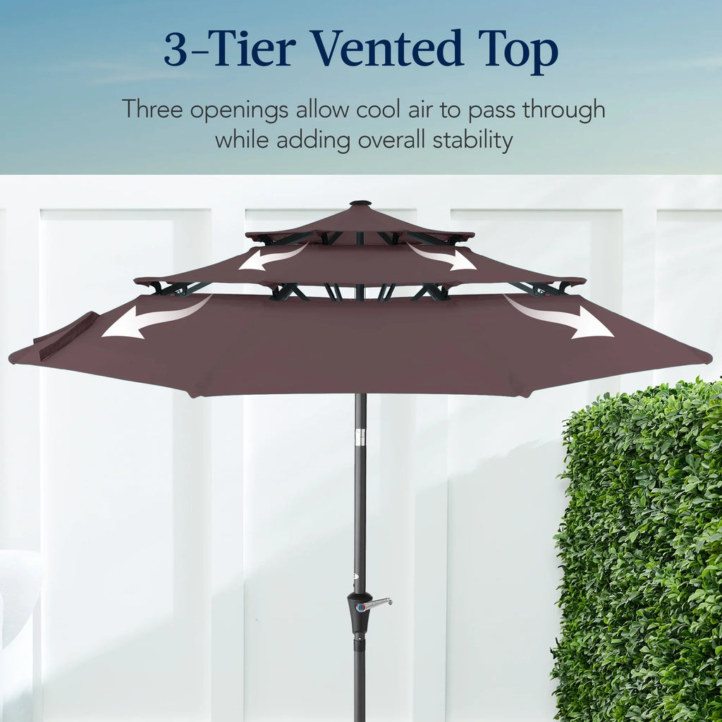 2026 NewBest Choice Products 10ft 3-Tier Patio Umbrella, Market Sun Shade w/ Tilt Adjustment, Easy Crank - Red