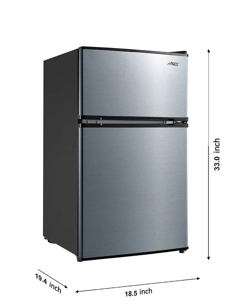 2026 NewArctic King 3.2 Cu ft Two Door Mini Fridge with Freezer, Stainless Steel, E-Star, ARM32D5ASL