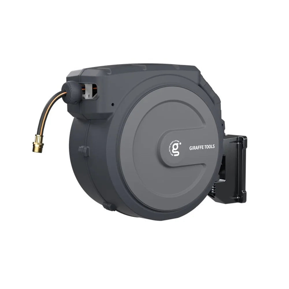 2026 NewGiraffe Tools Retractable Garden Hose Reel with 1/2in-100ft Water Hose, Plastic Bracket, Wall Mounted, Dark Grey
