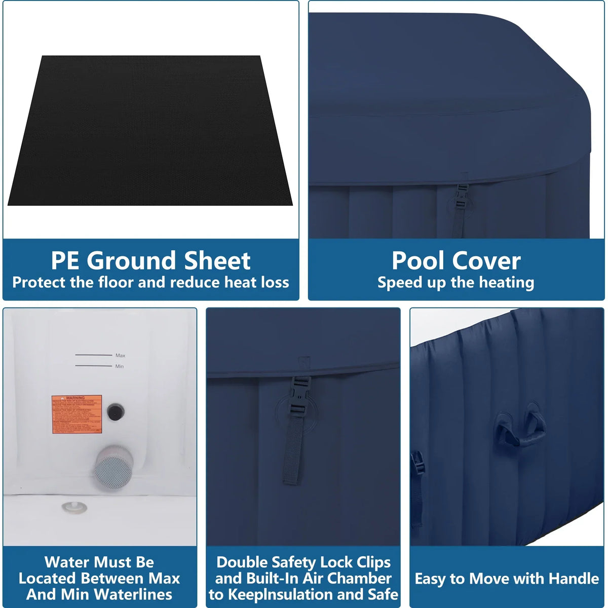 2026 New73 inch 4-6 Person Inflatable Hot Tub Spa with Control Panel, Outdoor Portable Hottub with 130 Jets, Insulated Tub Cover and Floor Protector, Temperature up to 104" F, Gray