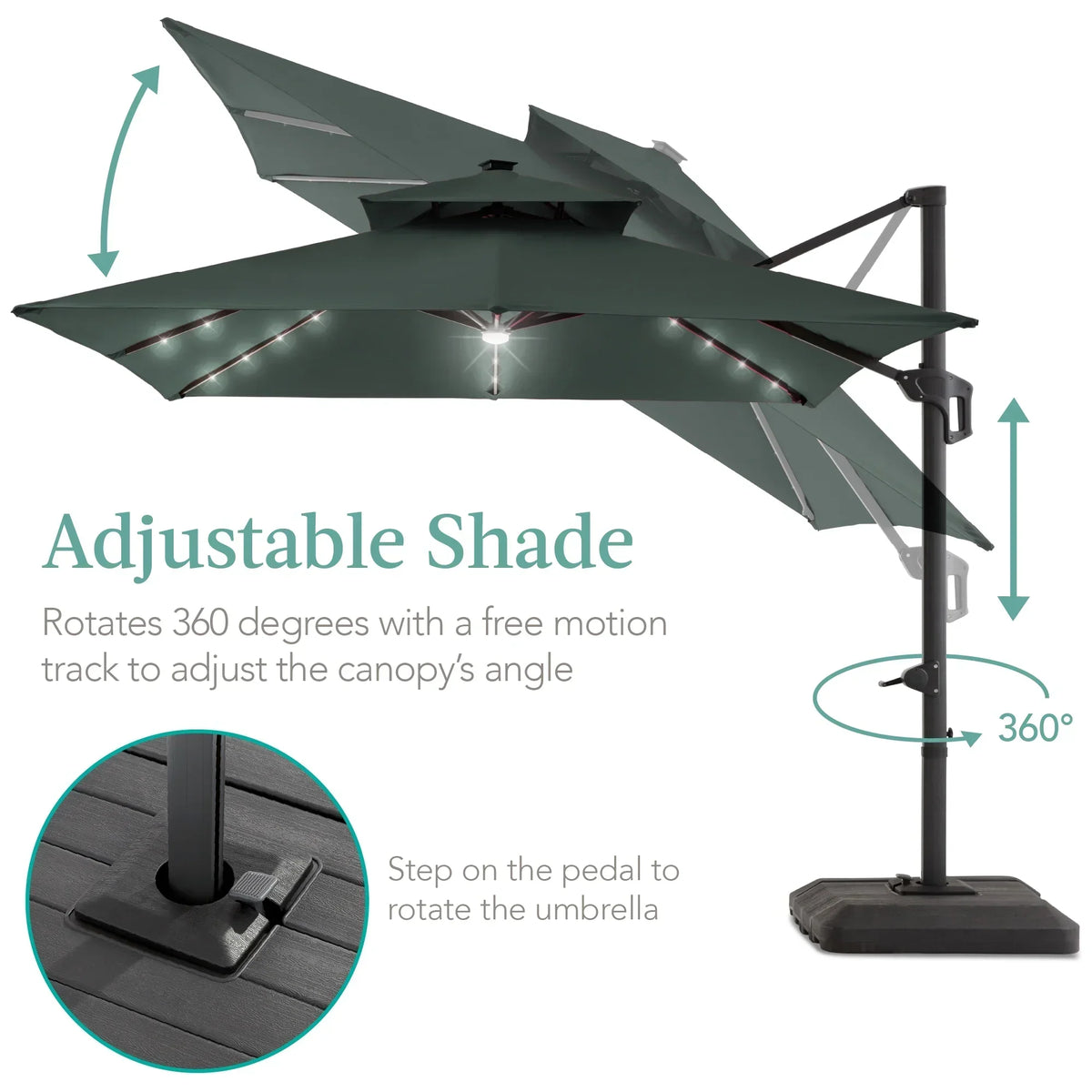 2026 NewBest Choice Products 10x10ft 2-Tier Square Outdoor Solar LED Cantilever Patio Umbrella w/ Base Included - Tan
