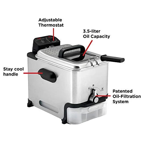T-Fal Ultimate Steel Deep Fryer with Basket 3.5 Liter Oil and 2.6 Pound Food Capacity