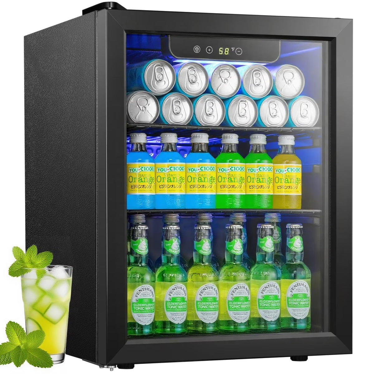 2026 NewAuseo 126 Can Beverage Refrigerator and Cooler with Glass Door for Home/Office/Bar-Black
