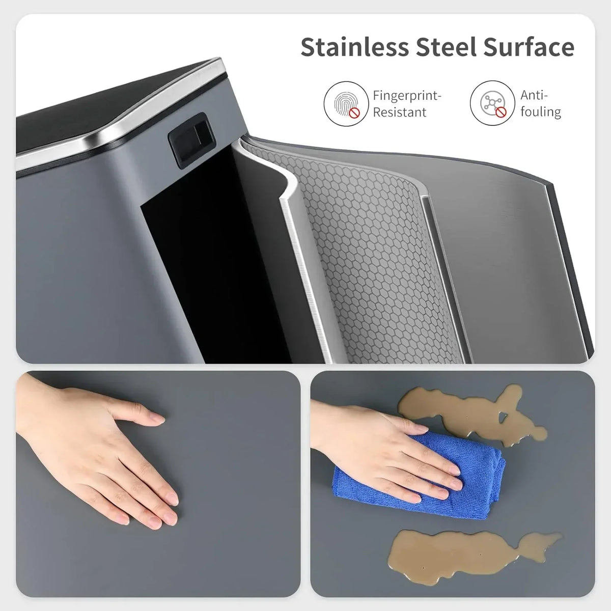 2026 NewArlopu 60 L/16 gal Dual Trash Can, Stainless Steel Garbage Can for Kitchen, Recycle Bin with Lid