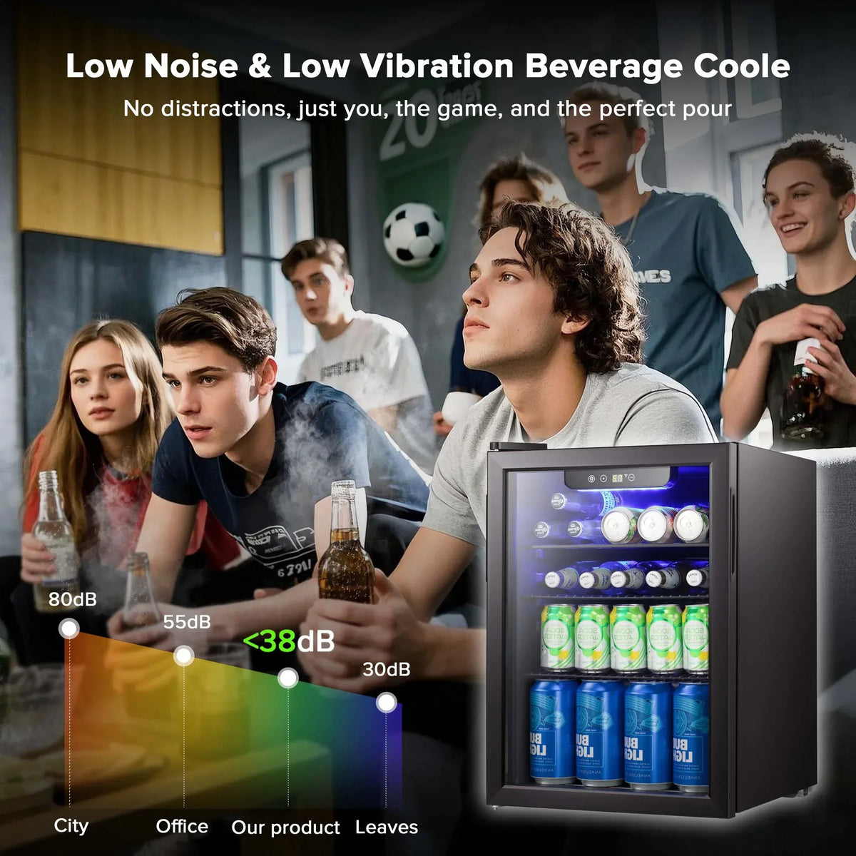 2026 NewAuseo 1.3 Cu.ft. Mini Beverage Refrigerator Cooler - 55 Can &12 Bottle Mini Fridge with Double Glass Door, for Home/Bar/Office, Electronic touch control