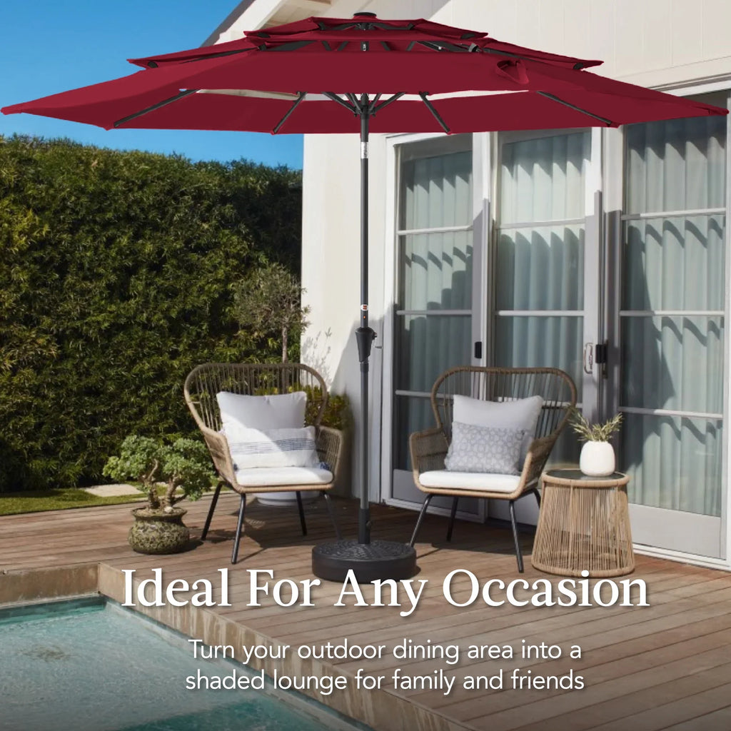 2026 NewBest Choice Products 10ft 3-Tier Patio Umbrella, Market Sun Shade w/ Tilt Adjustment, Easy Crank - Red
