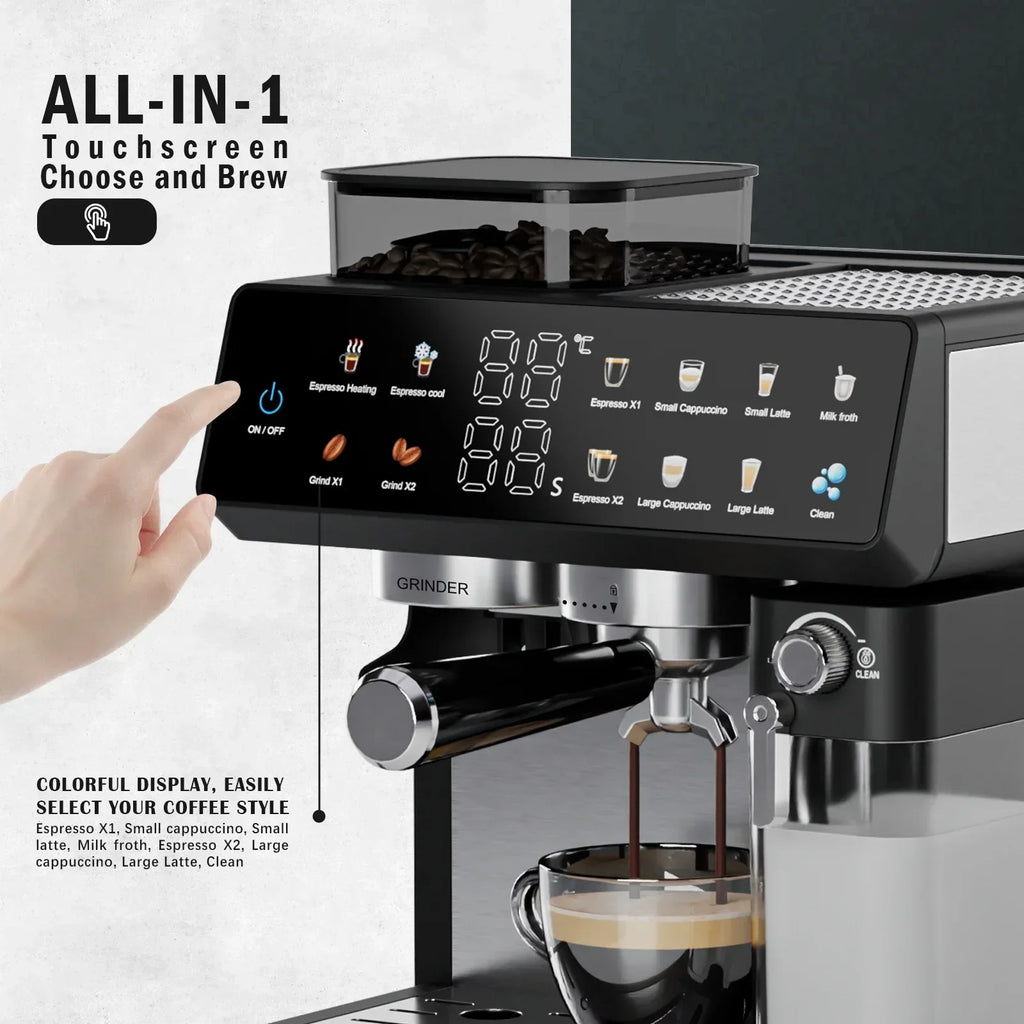 2026 NewBluebow All-in-One Espresso Machine with Grinder, 20-Bar Automatic Coffee Maker, Built-in Milk Frother for Latte & Cappuccino, Single/Double Shot