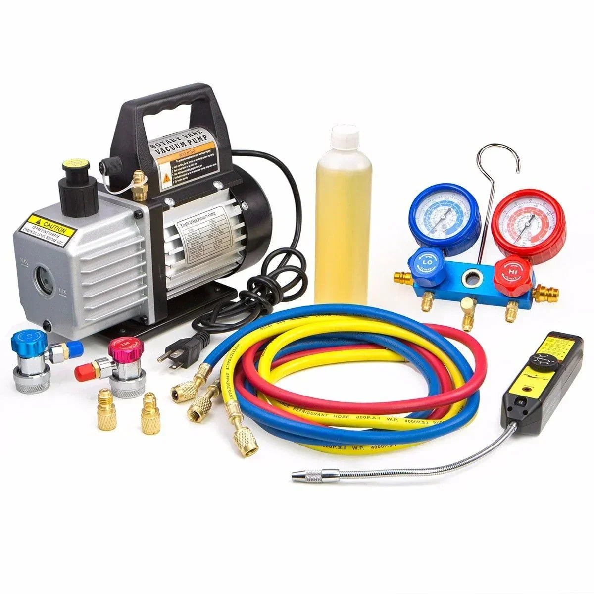 2026 NewAC Repair Complete Set Vacuum Pump HVAC A/C Refrigeration Manifold Gauge R134 Tap & Leak Detector Carrying Bag