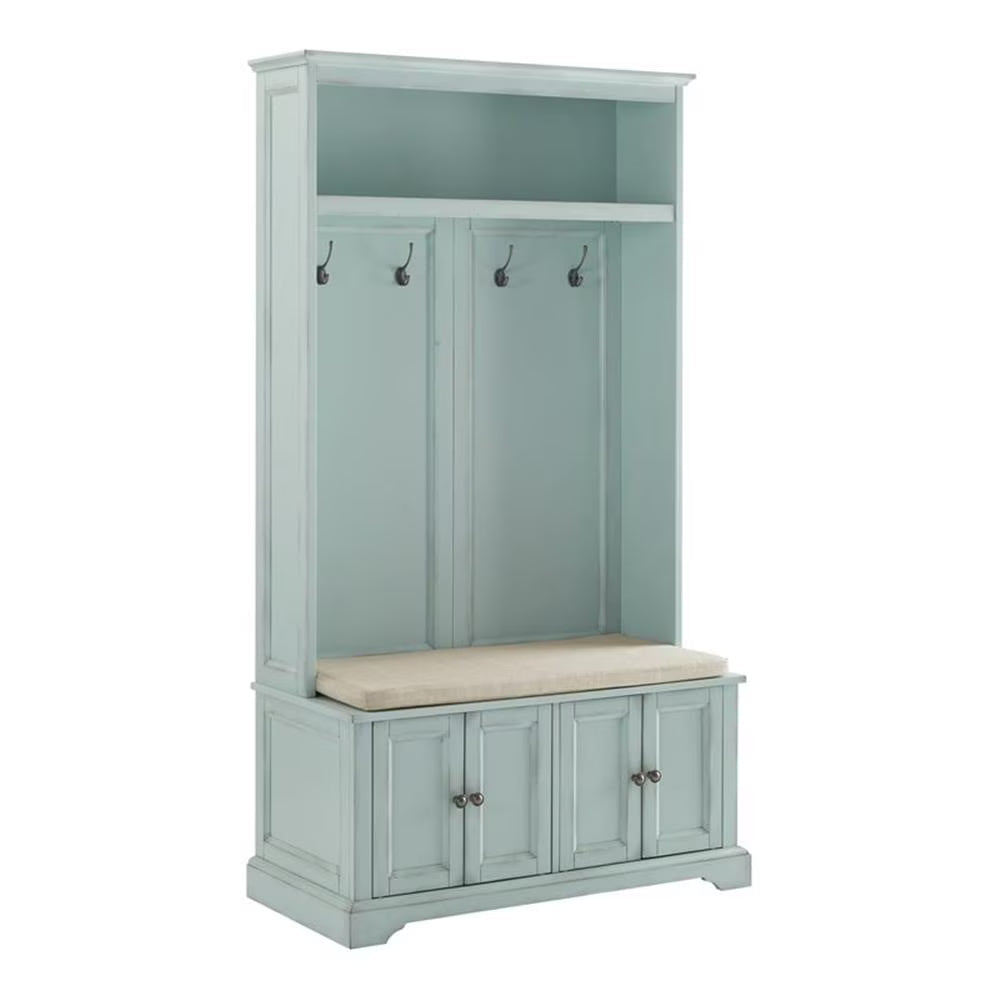 2026 NewBowery Hill Traditional Wood Hall Tree in Seafoam Blue/Oatmeal
