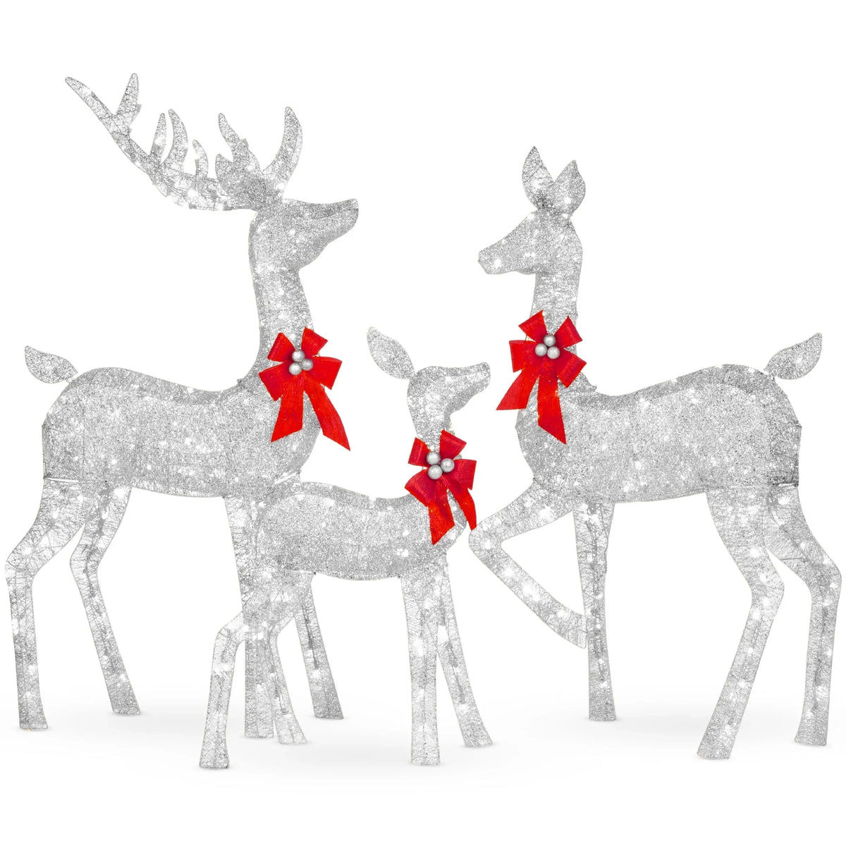 2026 NewBest Choice Products 6.5ft 3-Piece Lighted Christmas Deer Set Outdoor Yard Decoration w/ 385 LED Lights, Stakes - Gold